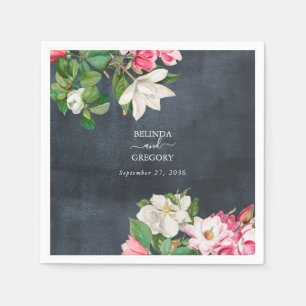 Waterverf Magnolia Flowers Weddenschap Black White Servet