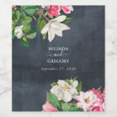 Waterverf Magnolia Flowers Weddenschap Black White Wijn Etiket (Enkel label)