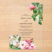 Waterverf Magnolia Flowers Wedding Acryl Uitnodigingen (Voorkant)