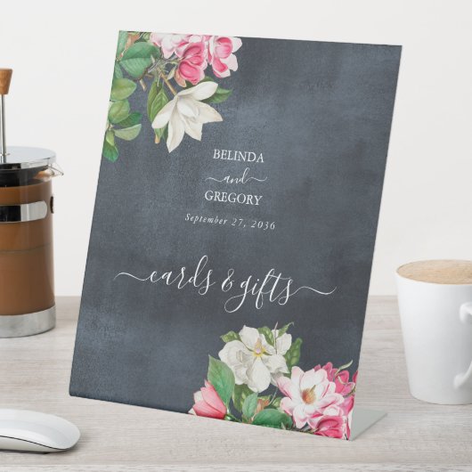 Waterverf Magnolia Flowers Wedding Cards Gifts Reclamebord Met Voetstuk (Insitu)