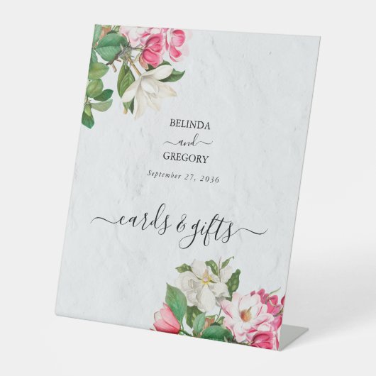 Waterverf Magnolia Flowers Wedding Cards Gifts Reclamebord Met Voetstuk (Voorkant)