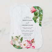 Waterverf Magnolia Flowers Wedding Kaart (Voorkant / Achterkant)