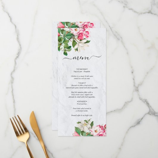 Waterverf Magnolia Flowers Wedding Menu (Voorkant / Achterkant in situ)