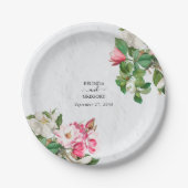 Waterverf Magnolia Flowers Wedding Papieren Bordje (Voorkant)