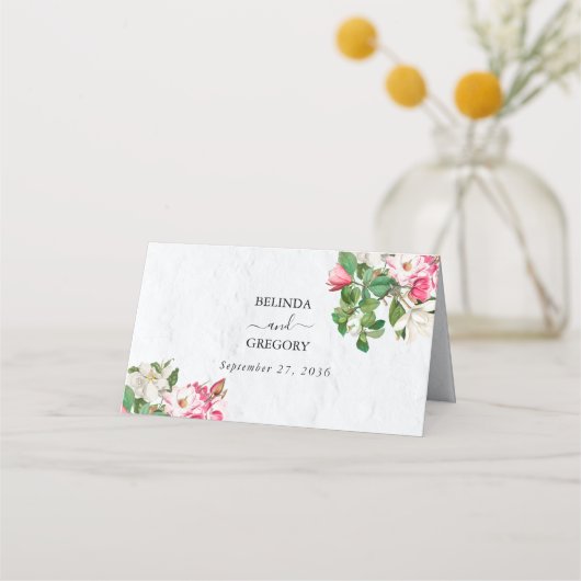 Waterverf Magnolia Flowers Wedding Plaatskaartje (Achterkant)