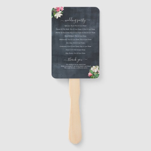 Waterverf Magnolia Flowers Wedding Programme Handwaaier (Achterkant)