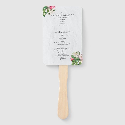 Waterverf Magnolia Flowers Wedding Programme Handwaaier (Voorkant)