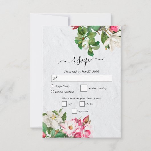 Waterverf Magnolia Flowers Wedding RSVP Kaartje (Voorkant)