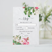 Waterverf Magnolia Flowers Wedding RSVP Kaartje (Staand voorkant)