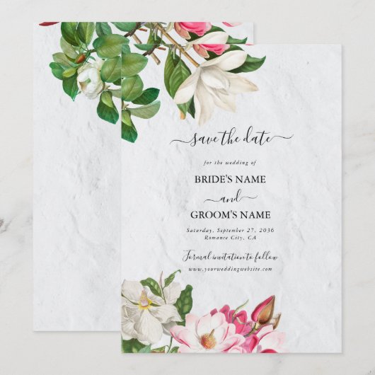 Waterverf Magnolia Flowers Wedding Save The Date (Voorkant / Achterkant)