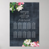 Waterverf Magnolia Flowers Wedding Seating Chart Poster (Voorkant)