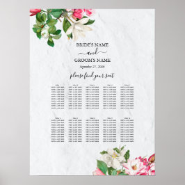 Waterverf Magnolia Flowers Wedding Seating Chart Poster