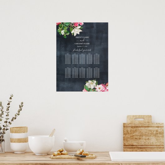 Waterverf Magnolia Flowers Wedding Seating Chart Poster (Keuken)