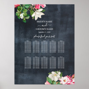 Waterverf Magnolia Flowers Wedding Seating Chart Poster