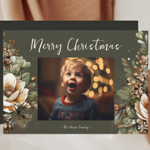 Waterverf Magnolia Garland Botanische Vakantie Kaa Feestdagenkaart