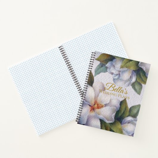 Waterverf Magnolia Gold Script Trouwplannen Notitieboek (Binnen)