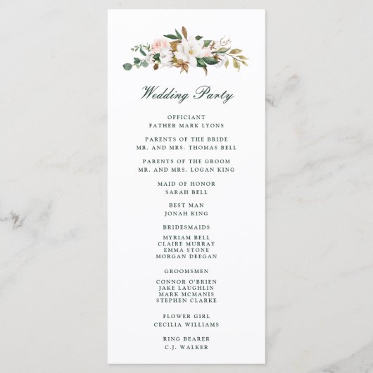 Waterverf Magnolia huwelijksprogramma Programmakaart (Achterkant)