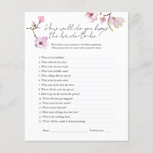 Waterverf Magnolia Ken het bruidsdouchespel Flyer (Voorkant)