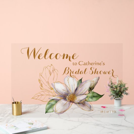 Waterverf Magnolia Paars Floral Vrijgezellenfeest Acryl Bord (Huwelijk)