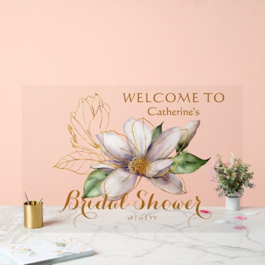 Waterverf Magnolia Paars Floral Vrijgezellenfeest Acryl Bord (Huwelijk)