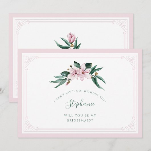 Waterverf Magnolia Pink Floral Bridesmaid Kaart (Voorkant / Achterkant)