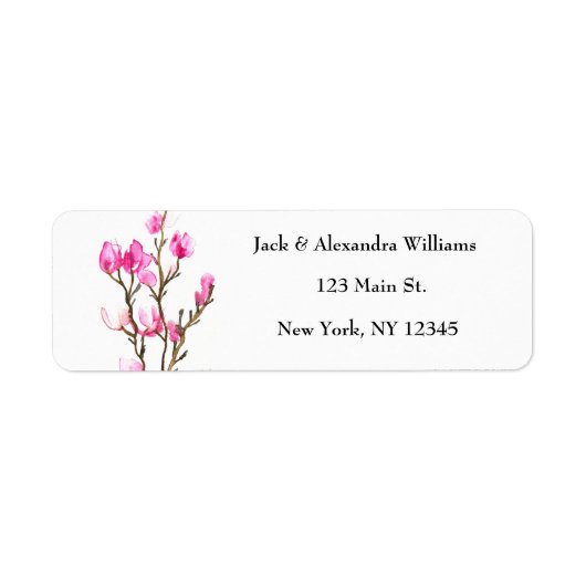 Waterverf Magnolia Pink Floral Return Address Etiket (Voorkant)