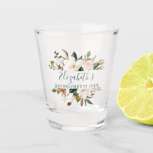 Waterverf Magnolia Rozen Green Bachelorette Party Shot Glas (Voorkant)