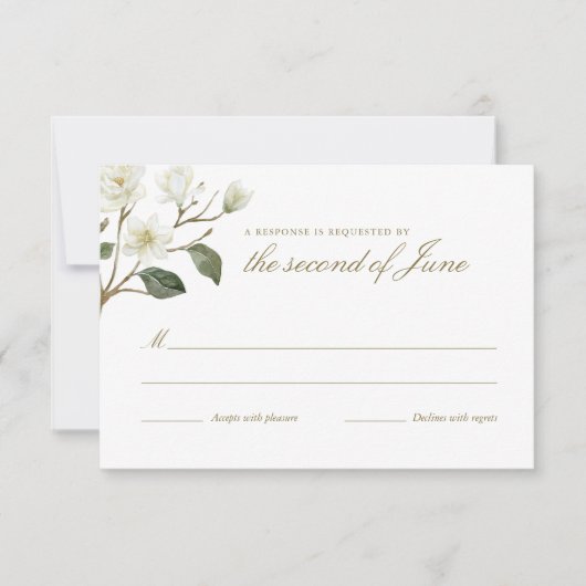 Waterverf Magnolia Wedding Crest Response Kaart (Voorkant)