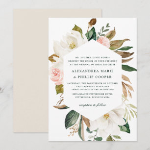 Waterverf Magnolia Wedding Invitation Kaart