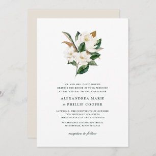 Waterverf Magnolia Wedding Invitation Kaart