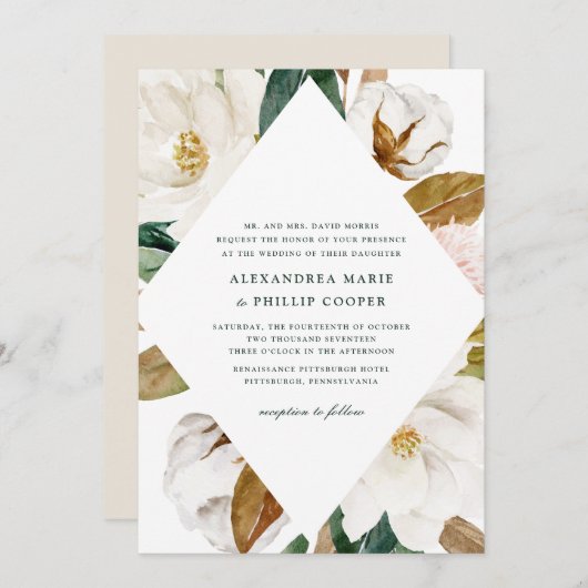 Waterverf Magnolia Wedding Invitation Kaart (Voorkant / Achterkant)