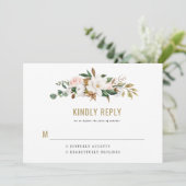 Waterverf Magnolia Wedding Invitation Monogram Kaart (Staand voorkant)