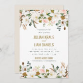 Waterverf Magnolia Wedding Invitation Monogram Kaart (Voorkant / Achterkant)