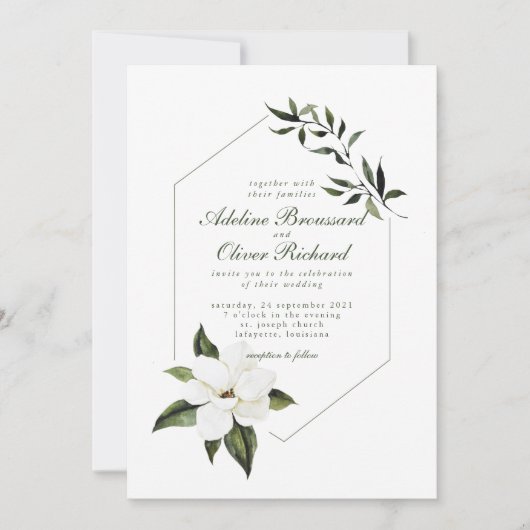 Waterverf Magnolia Wedding Invitations Kaart (Voorkant)