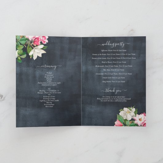 Waterverf Magnolia Wedding Order of Service Programma (Binnen)