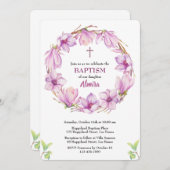 Waterverf Magnolia Wreath Baptism Invitation Kaart (Voorkant / Achterkant)