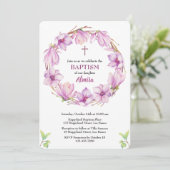 Waterverf Magnolia Wreath Baptism Invitation Kaart (Staand voorkant)