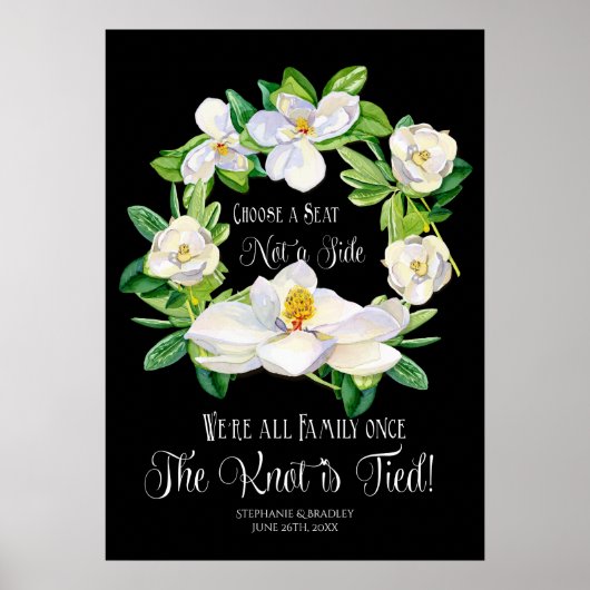 Waterverf Magnolia Wreath Black White Modern Art Poster (Voorkant)