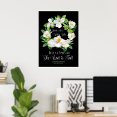 Waterverf Magnolia Wreath Black White Modern Art Poster (Thuiskantoor)