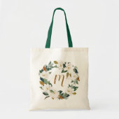 Waterverf Magnolia Wreath Monogram Bridesmaid Tote Bag (Voorkant)