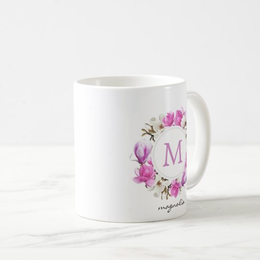 Waterverf Magnolia Wreath Monogram Koffiemok (Voorkant rechts)