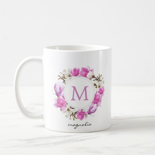 Waterverf Magnolia Wreath Monogram Koffiemok (Links)
