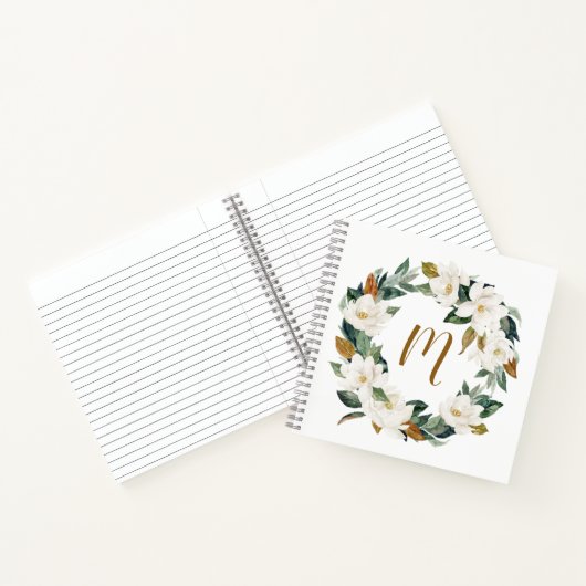 Waterverf Magnolia Wreath Monogram Notitieboek (Binnen)