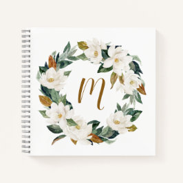 Waterverf Magnolia Wreath Monogram Notitieboek