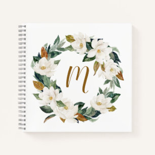 Waterverf Magnolia Wreath Monogram Notitieboek