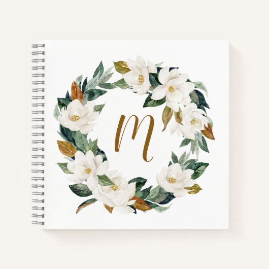 Waterverf Magnolia Wreath Monogram Notitieboek (Voorkant)