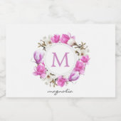 Waterverf Magnolia Wreath Monogram Sparkling Wijnetiket (Enkel label)