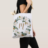 Waterverf Magnolia Wreath Monogram Tote Bag (Dichtbij)