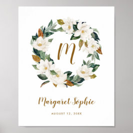 Waterverf Magnolia Wreath Nursery Baby Monogram Poster