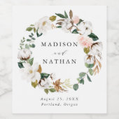 Waterverf Magnolias | Aangepaste bruiloft Wijn Etiket (Enkel label)